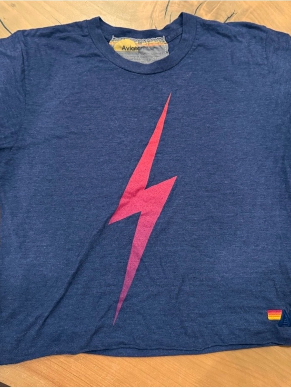 Aviator Nation Navy Tee with Pink Lightning Bolt Medium